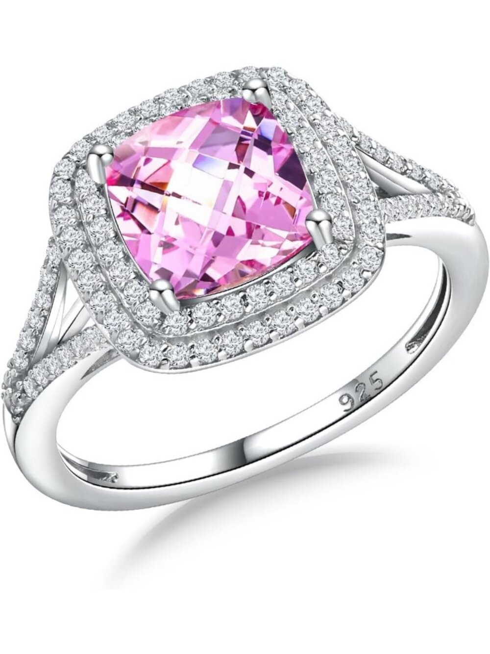 925 Sterling Silver Halo Birthstone Engagement Ring for Women - Elegant Jewelry
